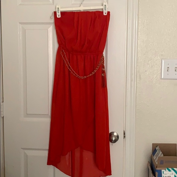 Red tube top high low dress - Picture 2 of 4